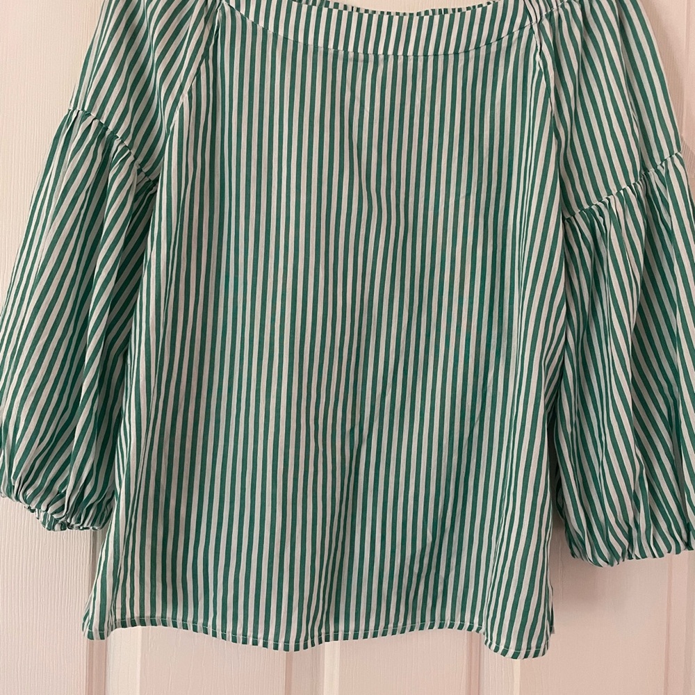 Velvet by Graham & Spencer Green and White Striped Blouse
